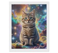 KLJHNVBM Square Diamond Painting Kit for Adults - 5D DIY Full Drill Wall Art Canvas Cat Sitting Inside Nebula Diamond Art for Beginner, Gift & Home Decor, No Frame 16"x20"