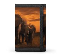KLJHNVBM Sunset Parent-Child Elephant Trifold Wallet for Men - Money Clip Slim Wallets with Multiple Card Slots Minimalist Small Front Pocket Wallet for Everyday Carry