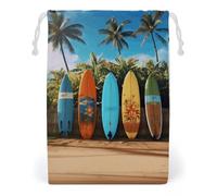 KLJHNVBM Surf's Up Surfboard Gift Bag, 12 * 18cm Double-Sided Print Canvas Drawstring Bag - Reusable Multi-Purpose Storage Sack for Travel, Snacks & Jewelry