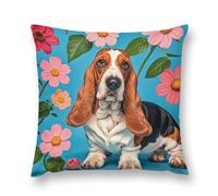 KLJHNVBM Sweet Basset Hound Florals Throw Pillow Covers 24 "x24 - Soft Short Plush Decorative Throw Pillow Cases Double-Sided Pillowcase Square Cushion Covers for Couch Sofa Bedroom Car