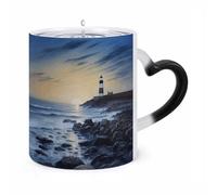 KLJHNVBM The Seaside Lighthouse Color Changing Coffee Mugs 11 Oz Heat Changing Mug Magic Ceramic Mugs Novelty Tea Cup Hidden Message Coffee Mug for Birthday, Christmas, Funny Gifts