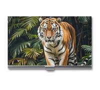 KLJHNVBM Tiger on A Boulder in The Jungle Business Card Holder, Slim Lightweight Business Card Case, Portable Metal Credit ID Case for Men & Women