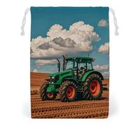 KLJHNVBM Tractor Under Blue And White Clouds Gift Bag, 20 * 25cm Double-Sided Print Canvas Drawstring Bag - Reusable Multi-Purpose Storage Sack for Travel, Snacks & Jewelry