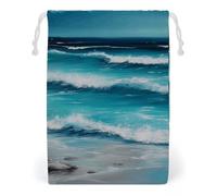 KLJHNVBM Turquoise Beach Original Seascape Gift Bag, 20 * 25cm Double-Sided Print Canvas Drawstring Bag - Reusable Multi-Purpose Storage Sack for Travel, Snacks & Jewelry
