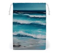 KLJHNVBM Turquoise Beach Original Seascape Gift Bag, 20 * 25cm Double-Sided Print Canvas Drawstring Bag - Reusable Multi-Purpose Storage Sack for Travel, Snacks & Jewelry