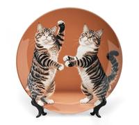 KLJHNVBM Two Cats Dancing Bone China Decorative Plate 6inch Ceramic Decorative Plate with Display Stand Art Porcelain Plates Wall Hanging Bone China Dish for Home Office Wall Decor