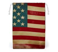 KLJHNVBM Vintage American Flag 4Th of July USA Gift Bag, 12 * 18cm Double-Sided Print Canvas Drawstring Bag - Reusable Multi-Purpose Storage Sack for Travel, Snacks & Jewelry