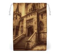 KLJHNVBM Vintage Medieval Castle Gift Bag, 20 * 25cm Double-Sided Print Canvas Drawstring Bag - Reusable Multi-Purpose Storage Sack for Travel, Snacks & Jewelry