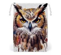 KLJHNVBM Watercolor Cool Owl Head Gift Bag, 20 * 25cm Double-Sided Print Canvas Drawstring Bag - Reusable Multi-Purpose Storage Sack for Travel, Snacks & Jewelry