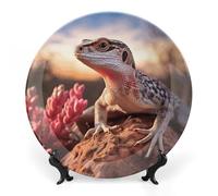 KLJHNVBM White Lizard Bone China Decorative Plate 6inch Ceramic Decorative Plate with Display Stand Art Porcelain Plates Wall Hanging Bone China Dish for Home Office Wall Decor