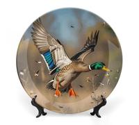 KLJHNVBM Wild Ducks And Tree Bone China Decorative Plate 8inch Ceramic Decorative Plate with Display Stand Art Porcelain Plates Wall Hanging Bone China Dish for Home Office Wall Decor