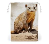 KLJHNVBM Wild Meerkats Gift Bag, 12 * 18cm Double-Sided Print Canvas Drawstring Bag - Reusable Multi-Purpose Storage Sack for Travel, Snacks & Jewelry