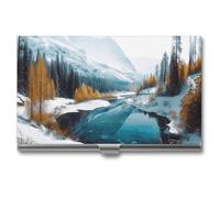 KLJHNVBM Winter Mountains Snow Scene Business Card Holder, Slim Lightweight Business Card Case, Portable Metal Credit ID Case for Men & Women