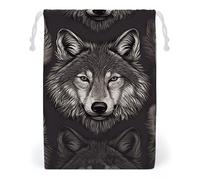 KLJHNVBM Wolf Head Pattern Gift Bag, 12 * 18cm Double-Sided Print Canvas Drawstring Bag - Reusable Multi-Purpose Storage Sack for Travel, Snacks & Jewelry
