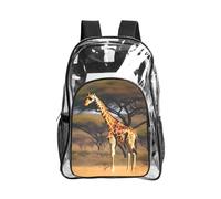 KLJnmbb Africa Giraffe Majestic Tree Print Unisex See Through Bag Clear Backpack with Pocket School Hiking Work Outdoor Use