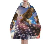 KLJnmbb American Usa Flag Eagle Art Print Adults Cozy Oversized Blanket Hoodie Family Winter Lightweight And Easy To Wear Black