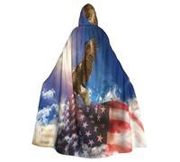 KLJnmbb American Usa Flag Eagle Art Print Halloween Hooded Cloak With Vibrant Full Length Adult Unisex Cosplay Costume
