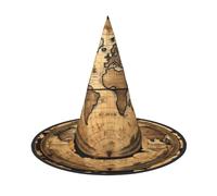 KLJnmbb Ancient Map World Globe Print Halloween Witch Cap Cosplay Accessory | Wizard Hat Foldable Costume Carnival Masquerade Party Decor Festivities