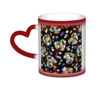 KLJnmbb Autism Awareness Puzzle Pieces Heart Print Starry Sky Color-Changing Mug Ceramic Gift Home Office Cafe Coffee Mugs Holiday