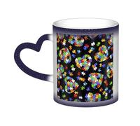 KLJnmbb Autism Awareness Puzzle Pieces Heart Print Starry Sky Color-Changing Mug Ceramic Gift Home Office Cafe Coffee Mugs Holiday