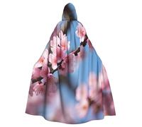KLJnmbb Beautiful Cherry Blossoms Print Halloween Hooded Cloak With Vibrant Full Length Adult Unisex Cosplay Costume