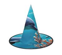 KLJnmbb Beautiful Underwater World Dolphins Coral Print Halloween Witch Cap Cosplay Accessory