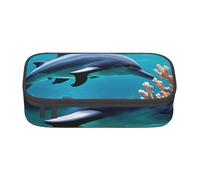KLJnmbb Beautiful Underwater World Dolphins Coral Print Travel Pencil Case 8.3 X 2 X 3.7 Inches Functional Storage Bag for Office Supplies