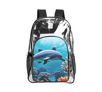 KLJnmbb Beautiful Underwater World Dolphins Coral Print Unisex See Through Bag Clear Backpack with Pocket School Hiking Work Outdoor Use