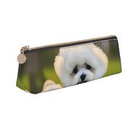 KLJnmbb Bichon Frise Dog on The Grass Print Elegant Pencil Case Large Capacity Triangle Pouch with Zipper for Writing Tools
