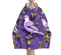 KLJnmbb Bird In Purple Lavender Floral Flowers Print Adults Cozy Oversized Blanket Hoodie Family Winter Lightweight And Easy To Wear