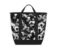 KLJnmbb Black And White Soccer Ball Patternprint Tote Bag Large Capacity Insulated Thermal For Daily Lunch Picnic Beach Shopping