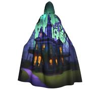 KLJnmbb Black Haunted Mansion Print Hooded Cloak Cosplay Adult Halloween Christmas Carnival Theme Parties Versatile