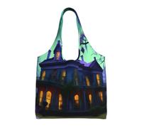 KLJnmbb Black Haunted Mansion Print Oversized Canvas Tote Bag Lightweight Shoulder Handbag For Beach Travel Daily