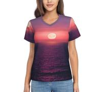 KLJnmbb Bright Moon at Sea Hippie Print Casual T Shirt for Women Classic Short Sleeve Tee Soft Suitable Work Office Black