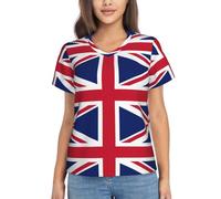 KLJnmbb British Flag Print Casual T Shirt for Women Classic Short Sleeve Tee Soft Suitable Work Office Black