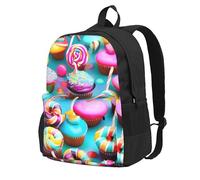 KLJnmbb Colorful Sweet Lollipop Cupcake Donut Print Large Capacity Backpack Lightweight Hiking Outdoor Adventures Daily Commuting
