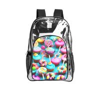 KLJnmbb Colorful Sweet Lollipop Cupcake Donut Print Unisex See Through Bag Clear Backpack with Pocket School Hiking Work Outdoor Use
