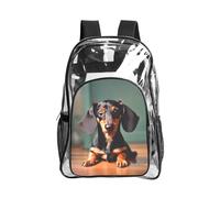 KLJnmbb Cute Dachshund Duggee Print Unisex See Through Bag Clear Backpack with Pocket School Hiking Work Outdoor Use