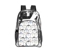 KLJnmbb Cute Penguin Print Unisex See Through Bag Clear Backpack with Pocket School Hiking Work Outdoor Use