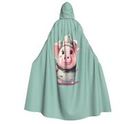 KLJnmbb Cute Pig Print Hooded Cloak Cosplay Adult Halloween Christmas Carnival Theme Parties Versatile