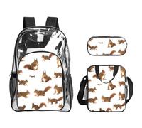 KLJnmbb Cute Squirrel Print Clear Lightweight 3-Piece Lunch Bag Combo Transparent Backpack Set School Travel