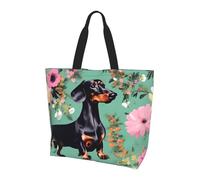 KLJnmbb Dachshund Florals Print Large Capacity Shoulder Bag Crossbody Bags Lightweight Water-Resistant Commuting