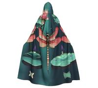 KLJnmbb Dragonfly With Water Lily Print Halloween Hooded Cloak With Vibrant Full Length Adult Unisex Cosplay Costume