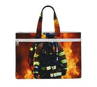 KLJnmbb Firefighter Fireman Flame Print Canvas Tote File Bag For Documents Office Supplies Travel Commuting Shoulder Bags
