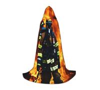 KLJnmbb Firefighter Fireman Flame Print Carnival Hooded Cloak Cosplay Costume Festival Celebrations Events Outdoor Wear