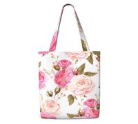 KLJnmbb Floral Flower Rose Pink Print Canvas Shoulder Bag Large Capacity Tote Office Shopping Casual Travel Beach Picnic