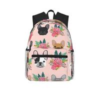 KLJnmbb French Bulldog And Flowers Print Unisex Lightweight Casual Backpack Water-Resistant Commuting Outdoor Adventures