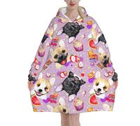 KLJnmbb French Little Bulldog Print Adults Cozy Oversized Blanket Hoodie Family Winter Lightweight And Easy To Wear Black