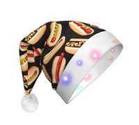 KLJnmbb Fun Food Hot Dogs Print Christmas Hat Unisex Glowing Festive Party Xmas Accessory For Holiday Gatherings