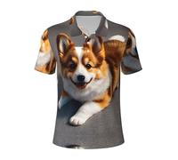 KLJnmbb Funny Corgi Butt Brown Print Breathable Polo Shirts Men Stylish Short Sleeve Casual Outings Fathers Day Presents